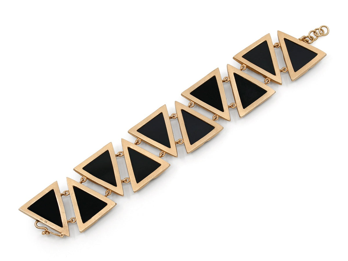 Rose cut onyx bracelet with triangular 18k rose gold links