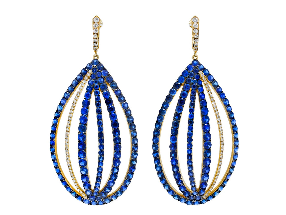Blue sapphire and diamond oval drop earrings