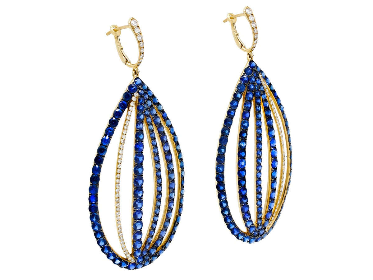 Oval sapphire and diamond drop earrings in gold