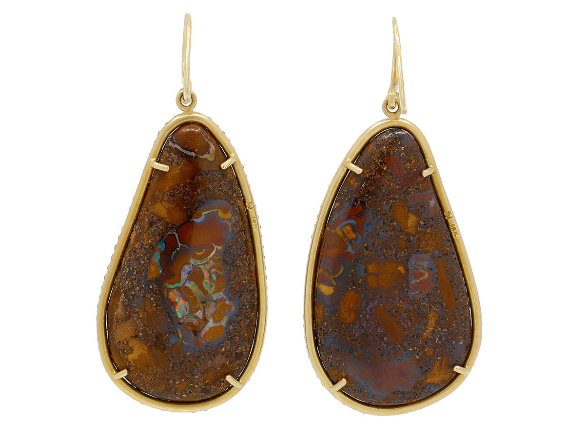 Pair of 18k gold boulder opal drop earrings