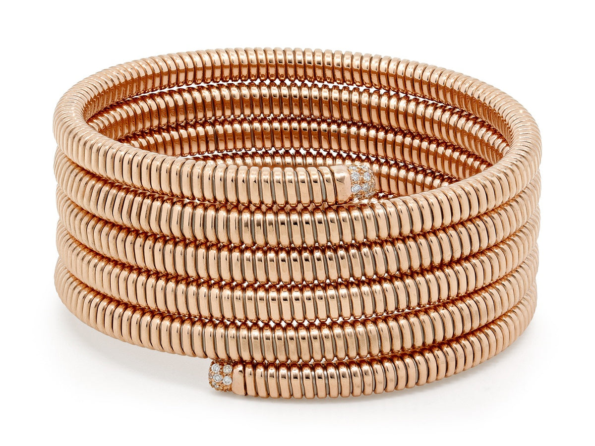 Five row rose gold tubogas wrap bracelet with diamonds