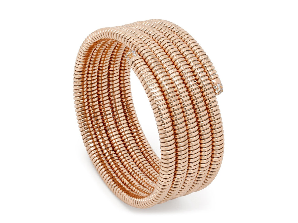 Five row rose gold Tubogas wrap bracelet with diamond terminals