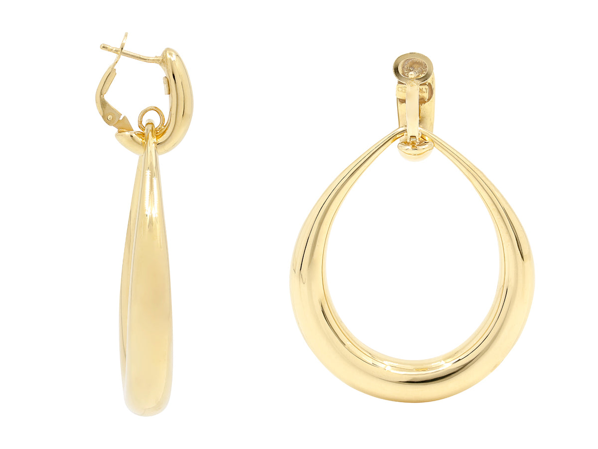 Polished 18K gold door knocker earrings with posts