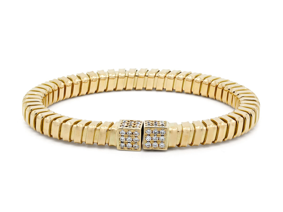 18K gold tubogas bracelet with diamond cube tips