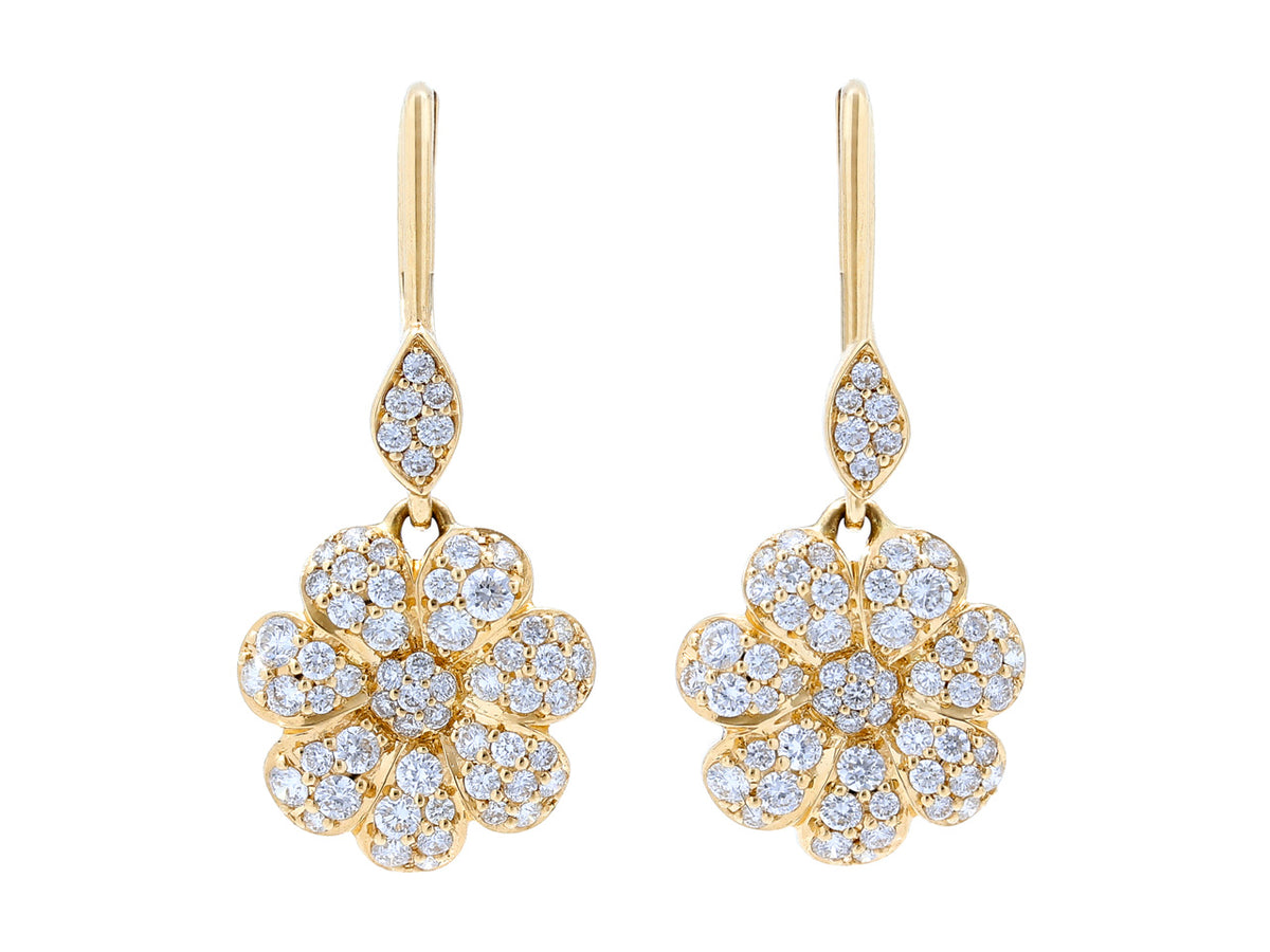 18K gold diamond flower drop earrings