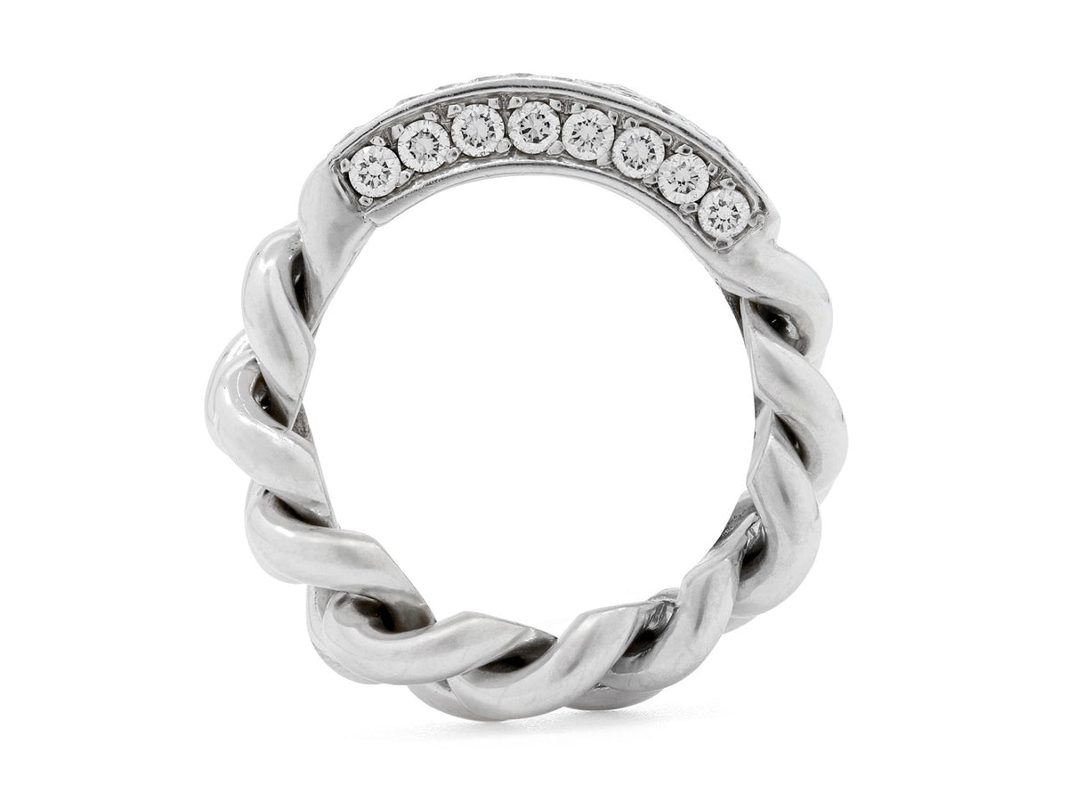 18K white gold chain link ring with diamond plaque