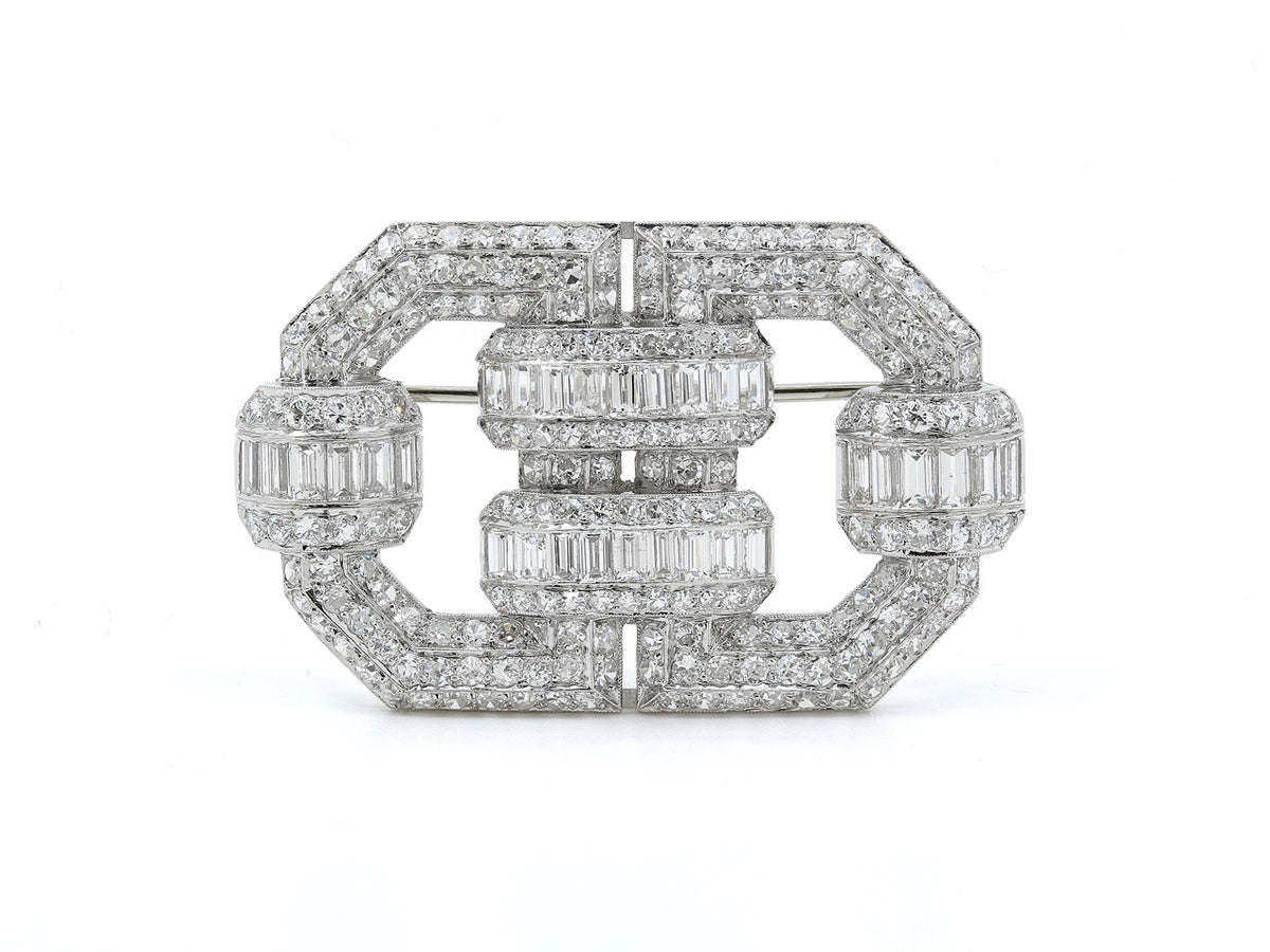 Art Deco platinum brooch with geometric diamond design