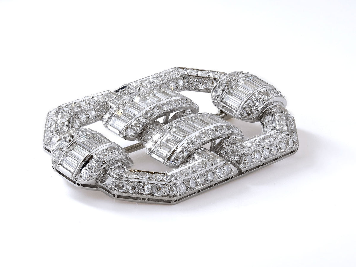 Openwork platinum Art Deco diamond brooch with geometric arches