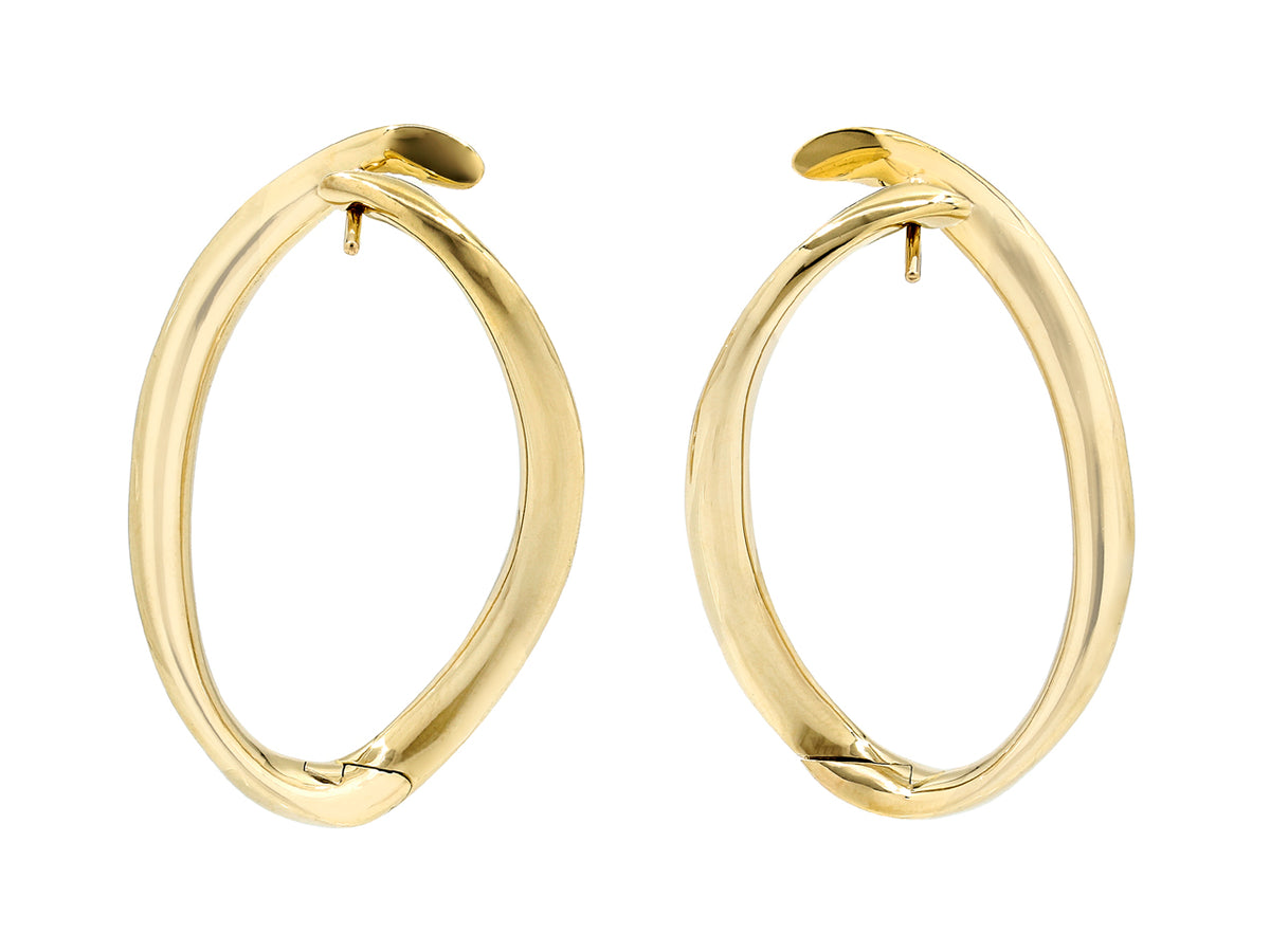 Pair of elongated 18K gold diamond loop earrings