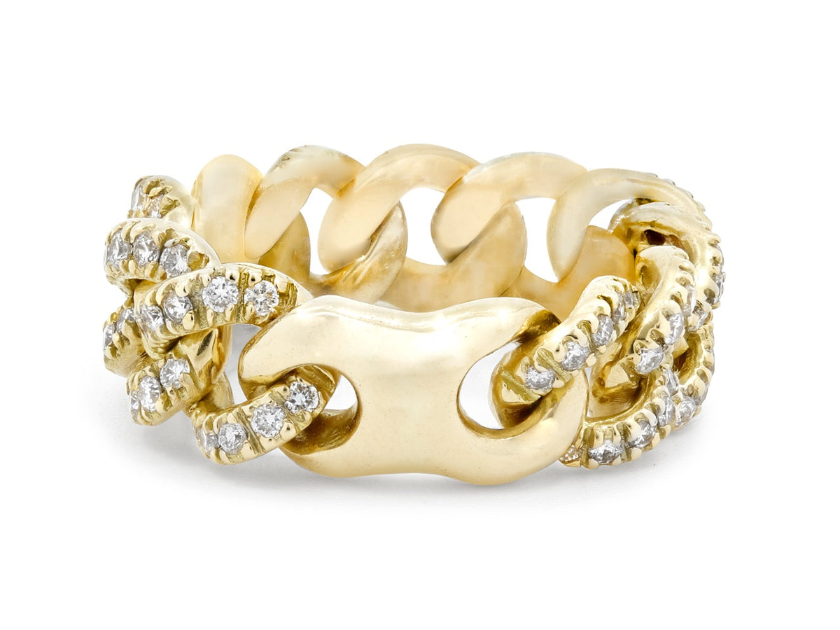 Diamond-set curb link ring in 18K gold