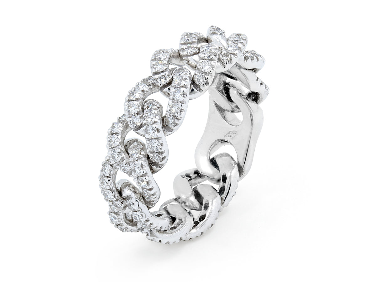 Diamond set curb link ring in 18K white gold
