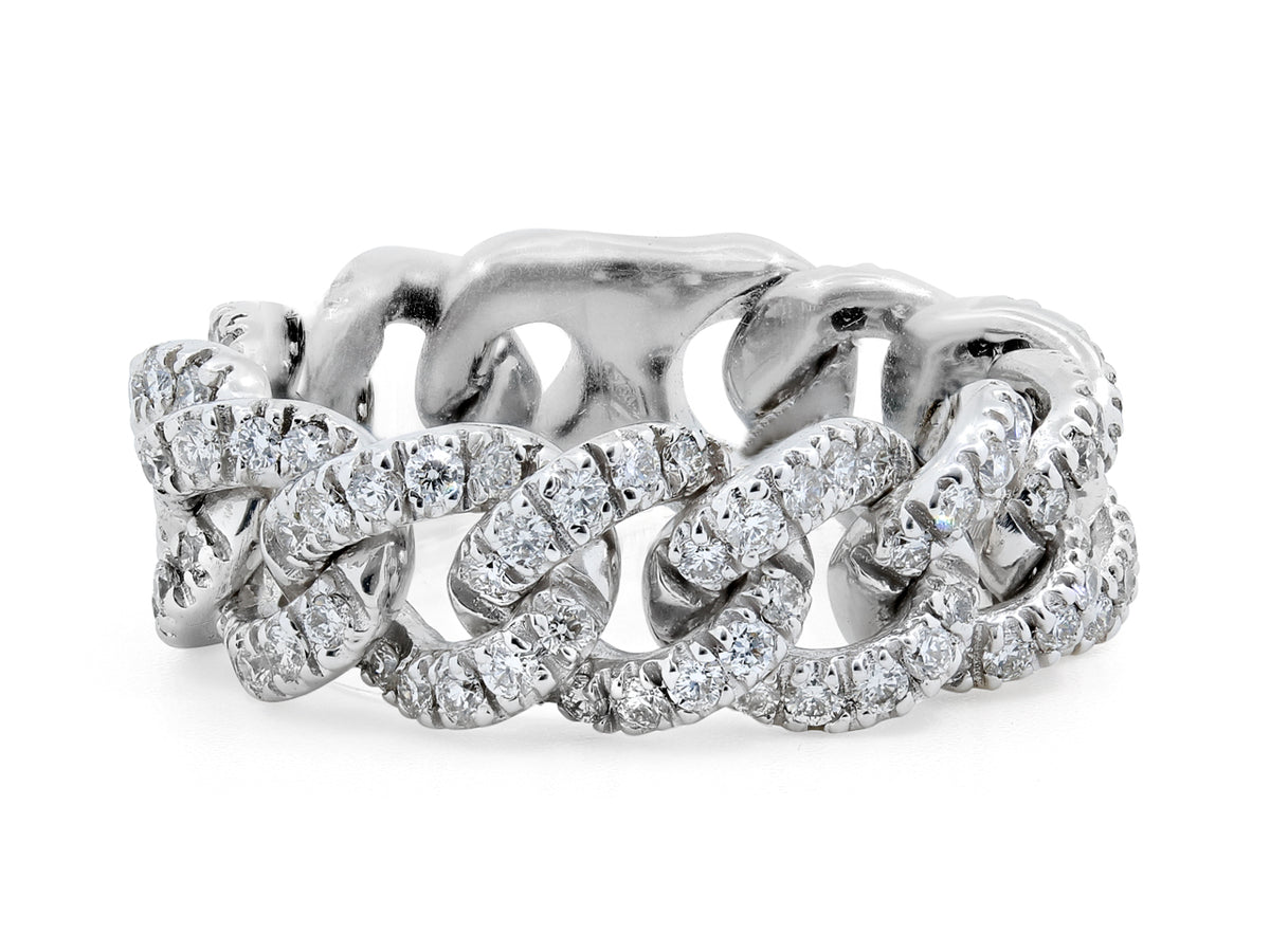 Diamond set curb link ring in 18K white gold