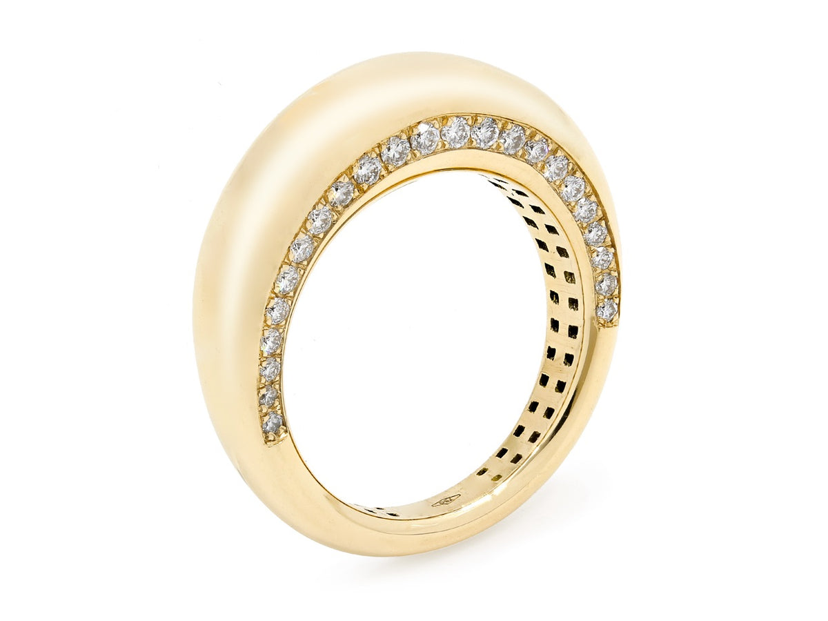 18K gold bombe ring with diamond set edges