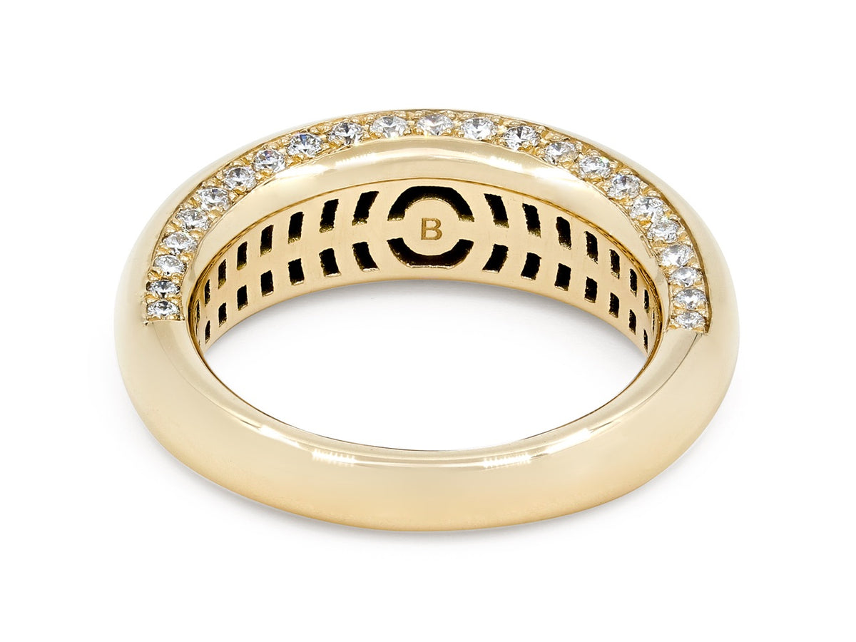 High polish gold bombe ring with diamond set edges
