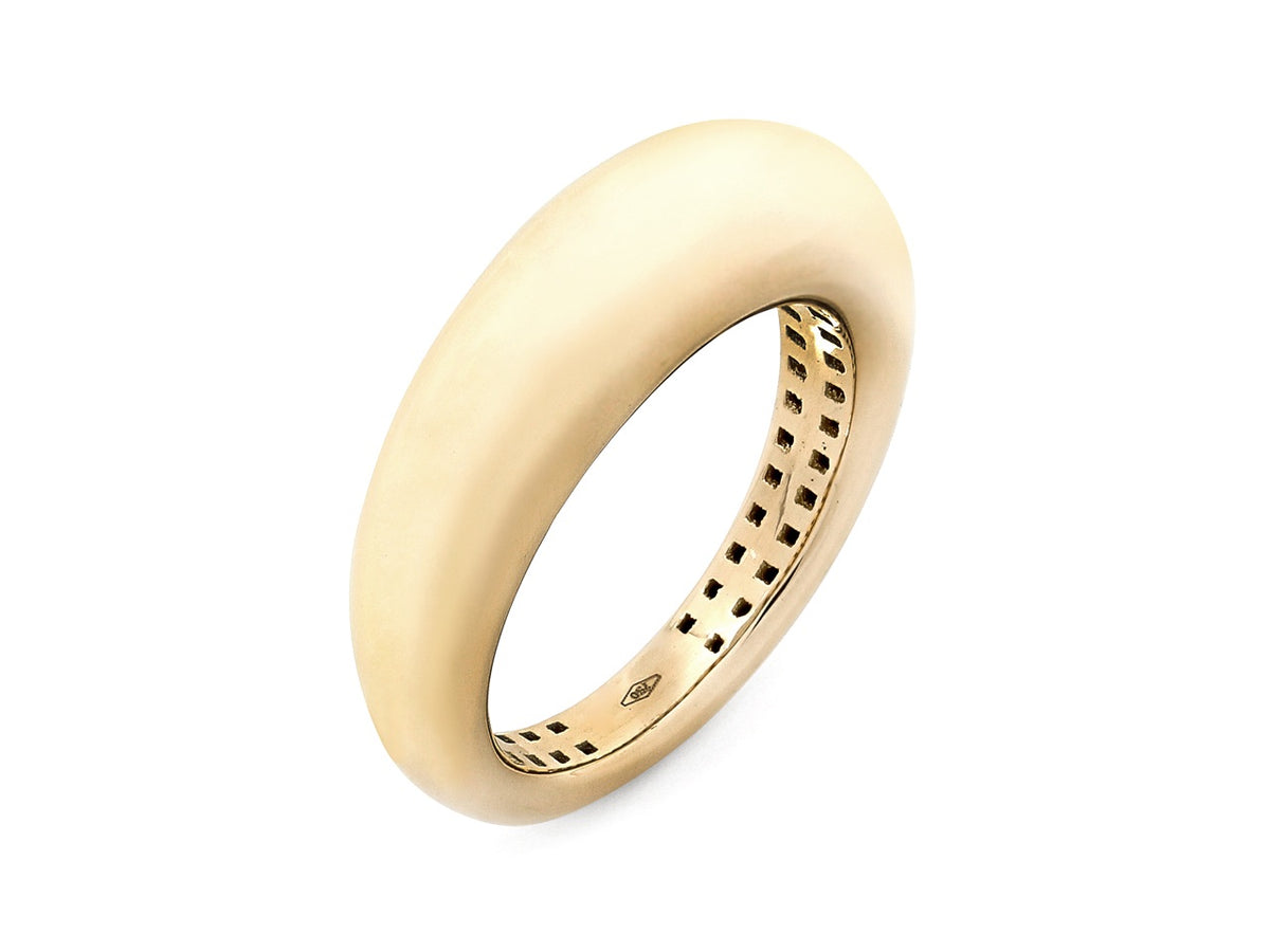 Polished 18K gold bombe ring with rounded profile