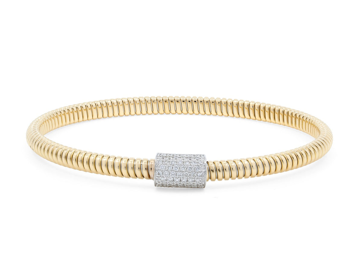 Thin 18K yellow gold tubogas bracelet with diamond clasp