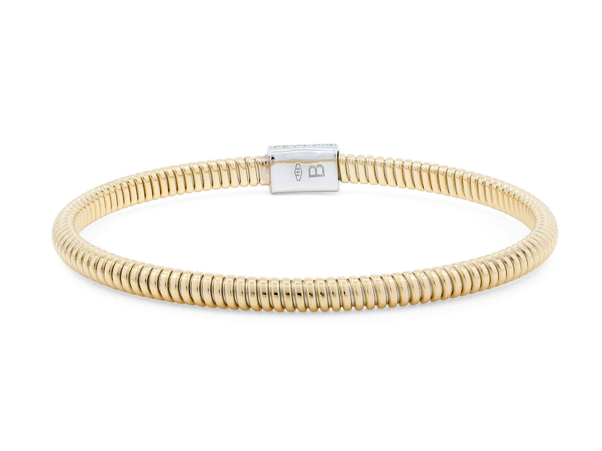 Thin 18K yellow gold tubogas bracelet with diamond clasp