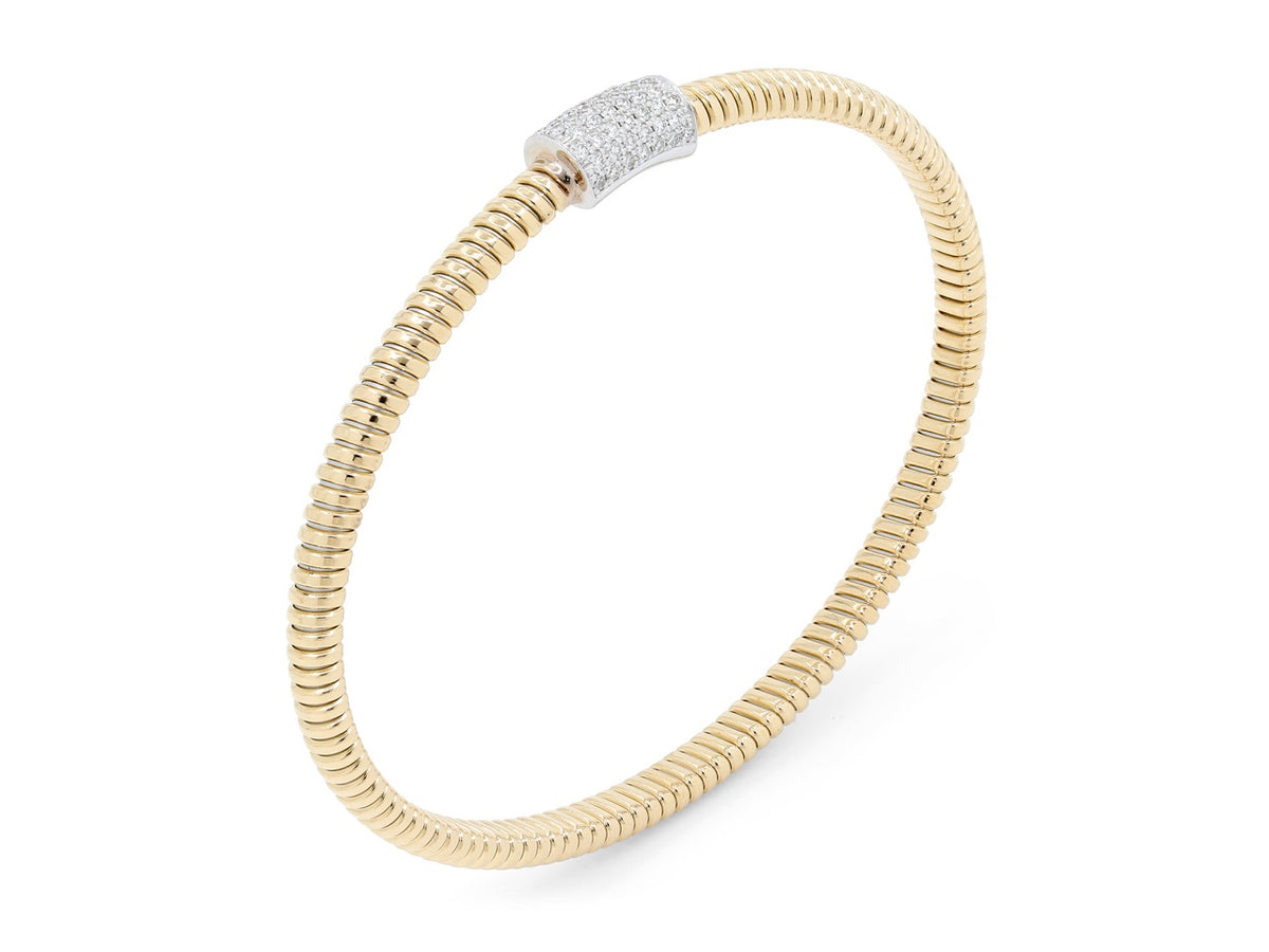 Thin 18K yellow gold tubogas bracelet with diamond clasp