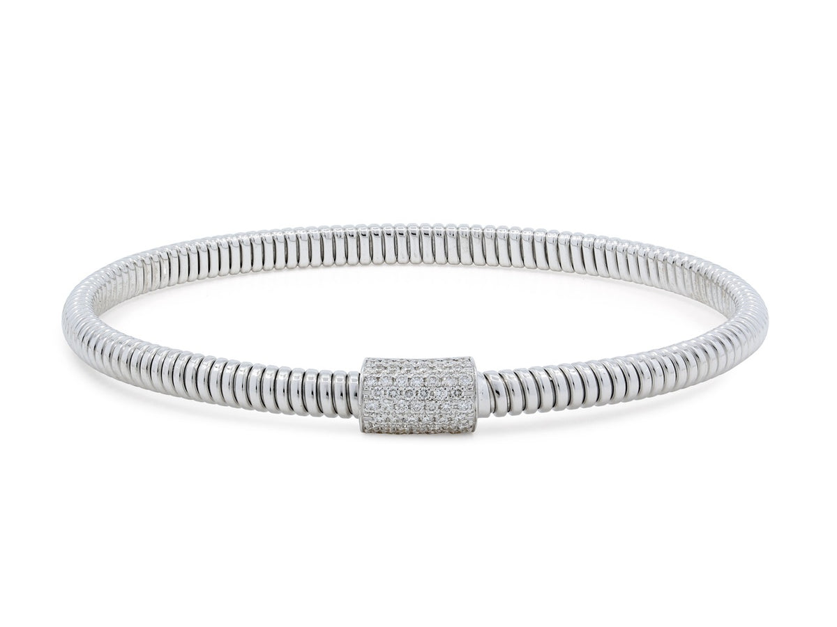 Thin 18K white gold tubogas bracelet with diamond clasp