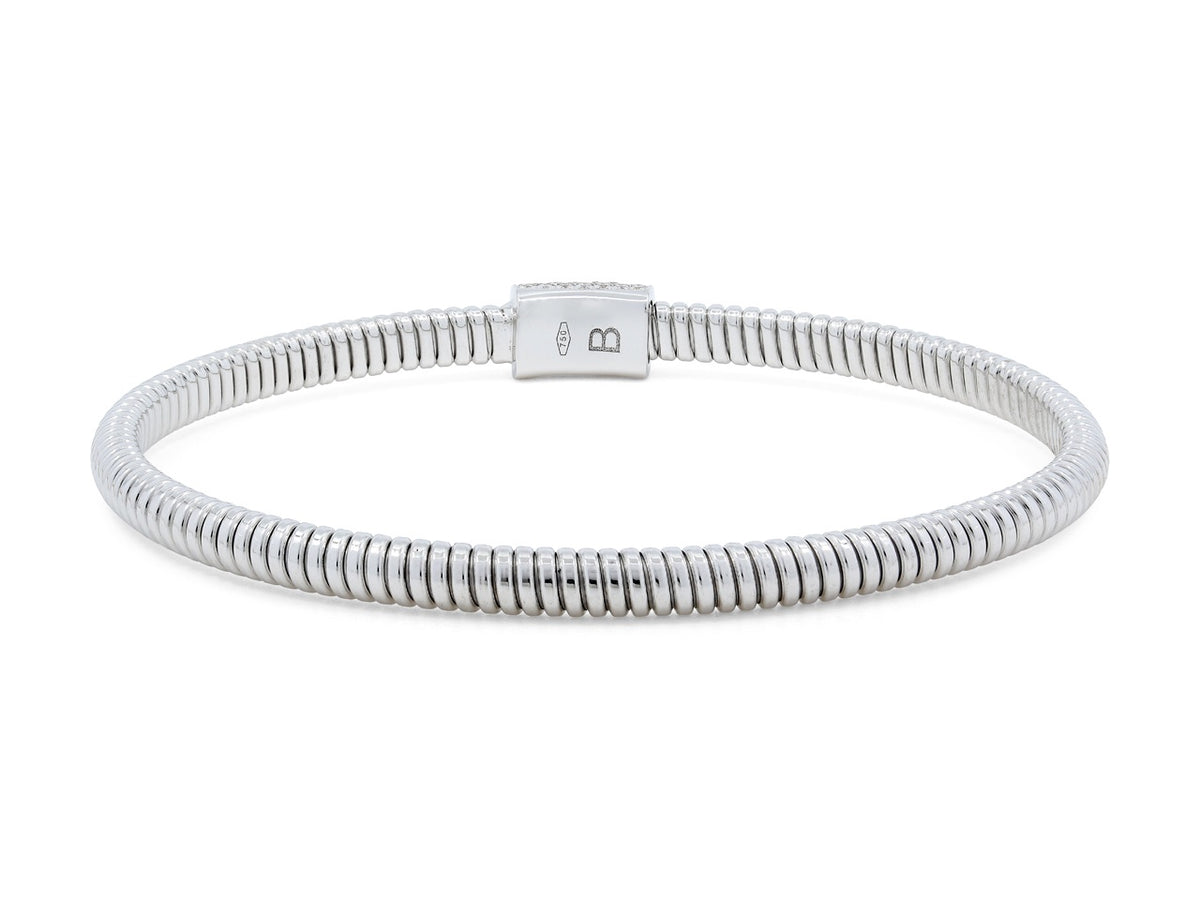 Thin 18K white gold tubogas bracelet with diamond clasp