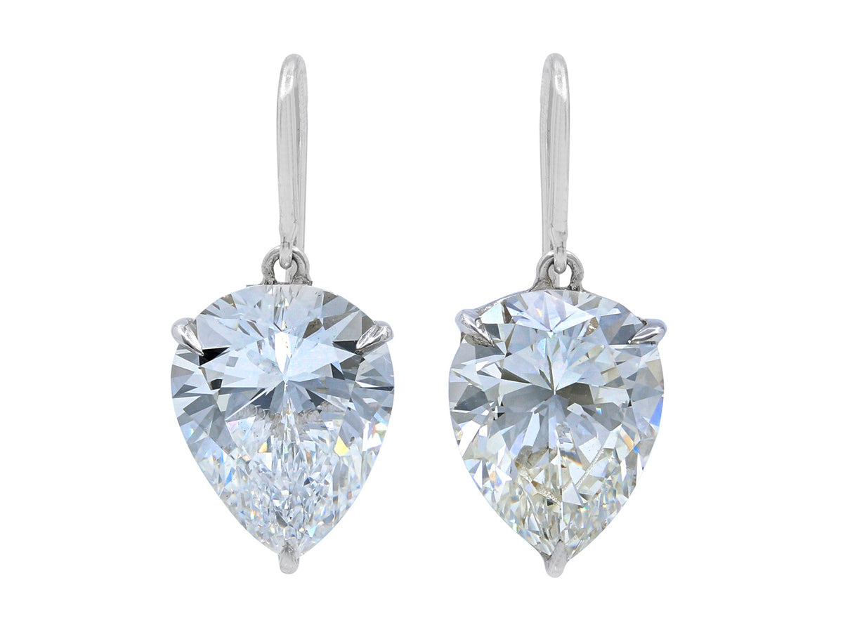 Pear shape diamond drop earrings with platinum hooks