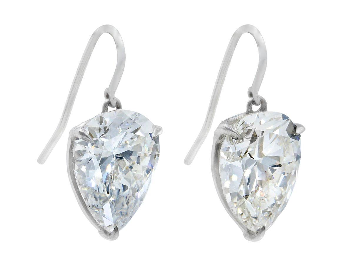 Pear shape diamond drop earrings with platinum hooks