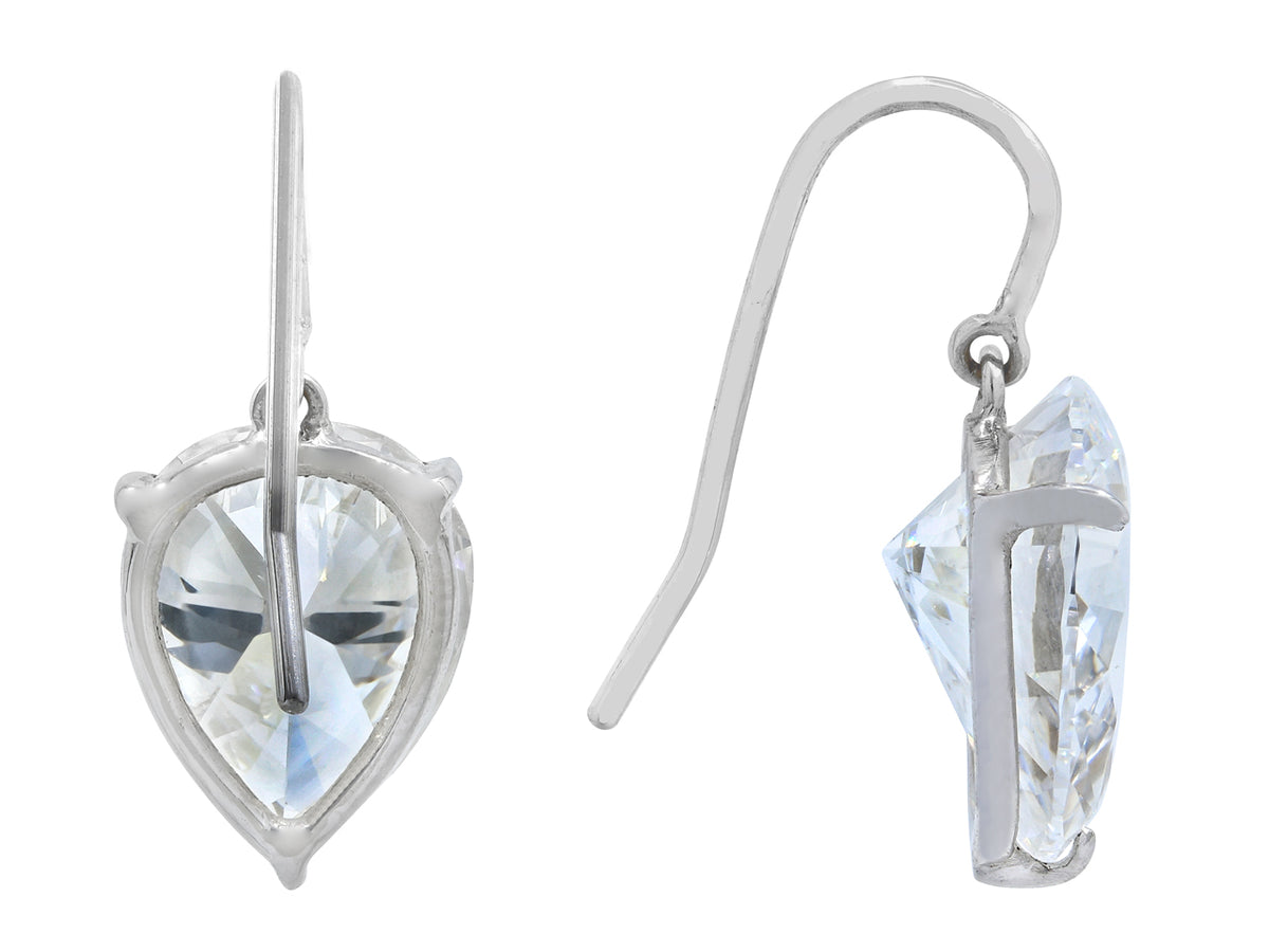 Pear shaped diamond drop earrings with platinum hooks