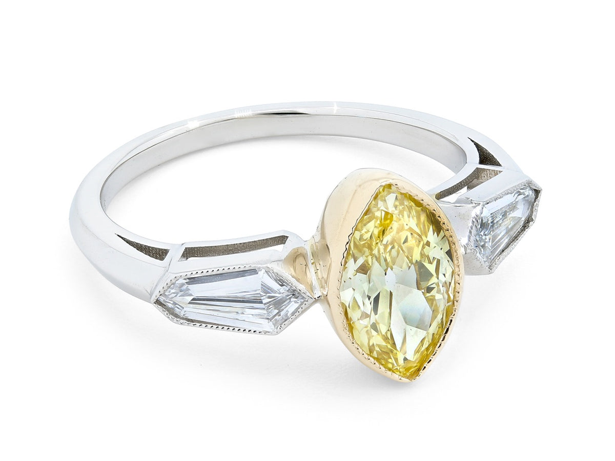 Marquise yellow diamond ring with kite shape diamonds