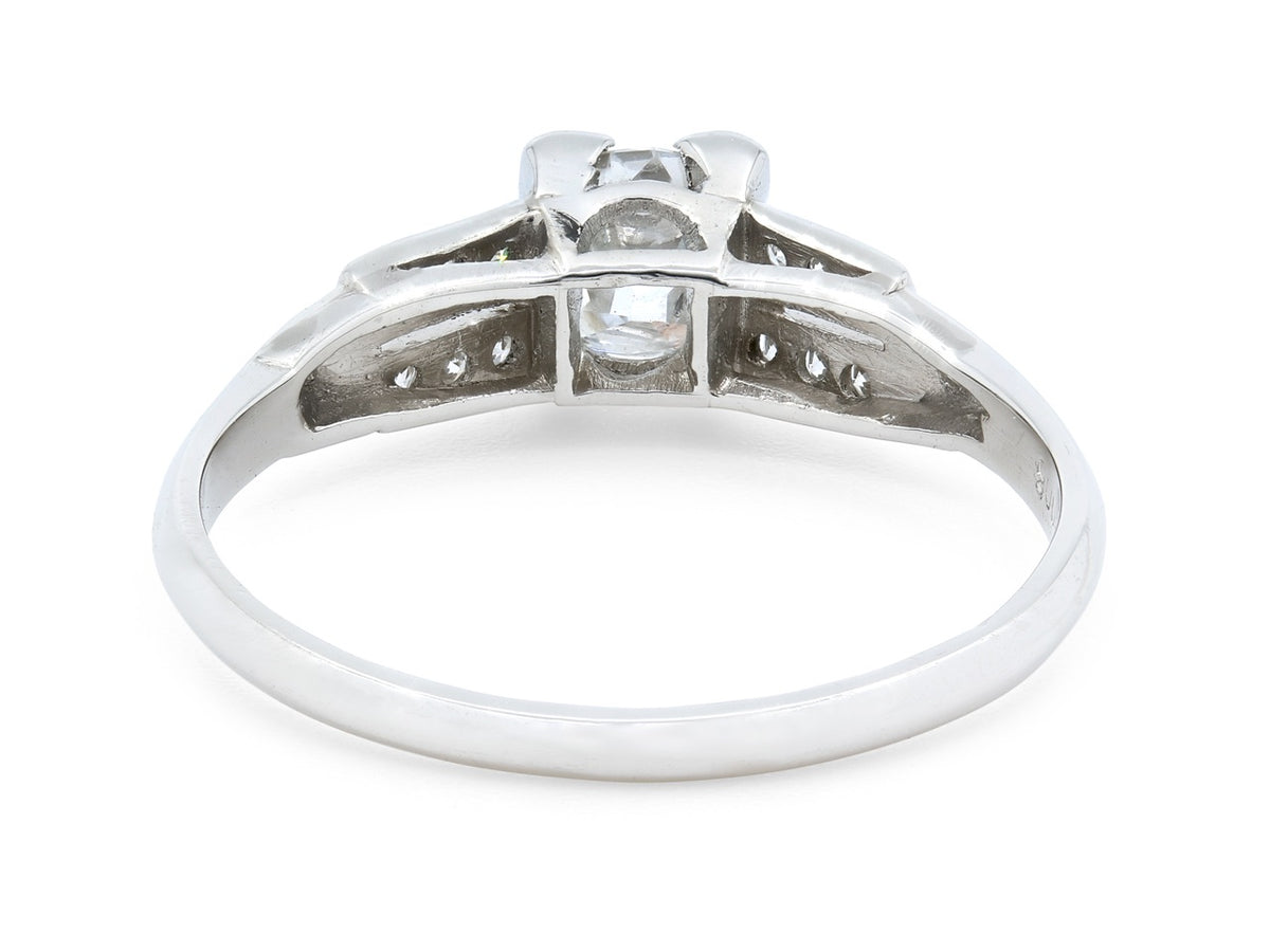 Rear view of platinum ring with open diamond setting