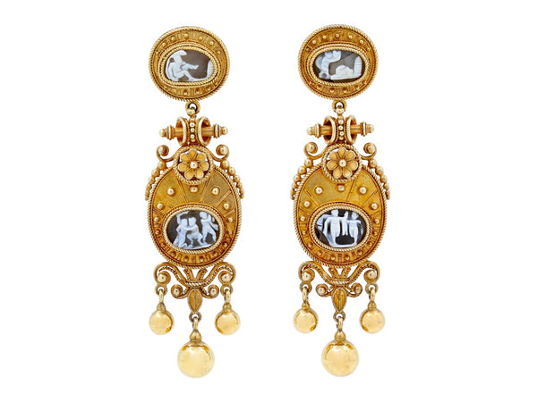 Antique Victorian Etruscan Revival Cameo Earrings in #513424