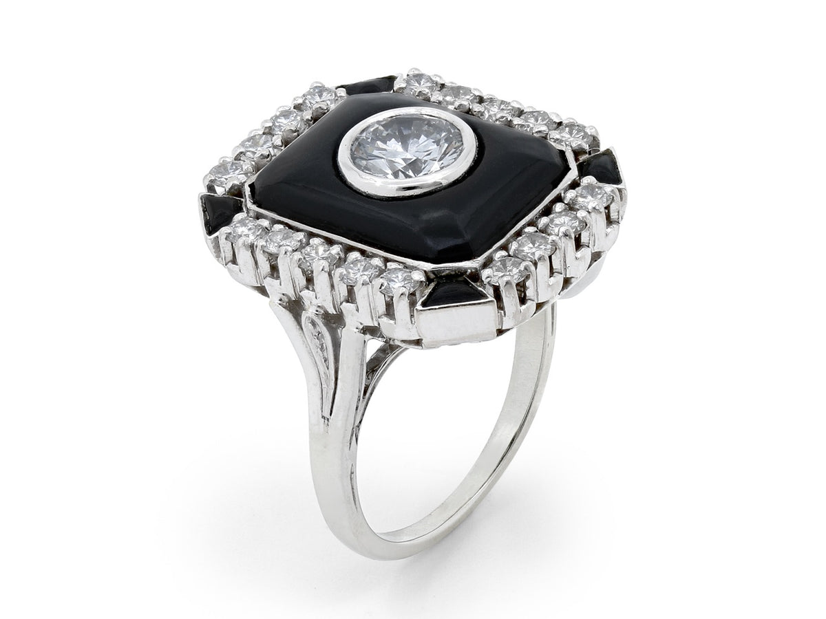 Art Deco style black onyx and diamond ring in white gold