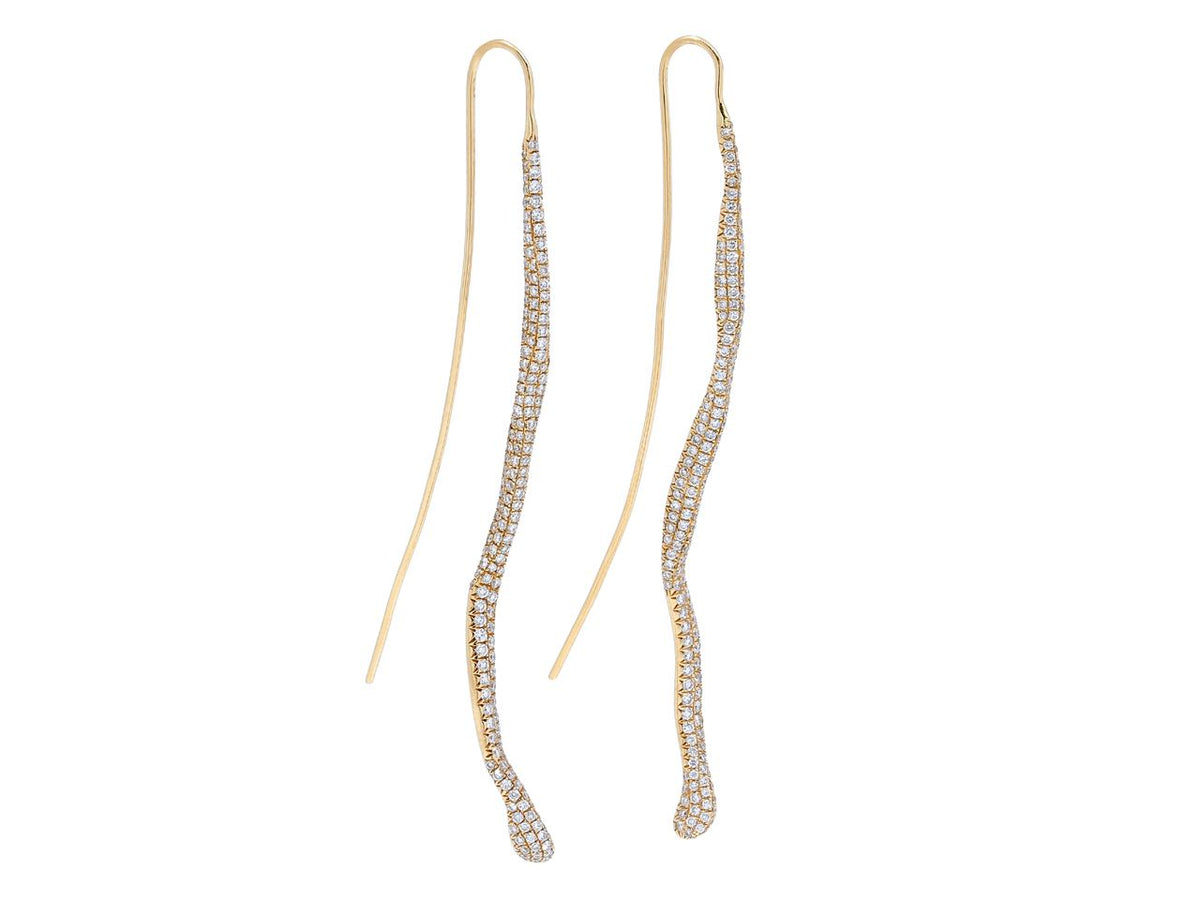 Diamond snake dangle earrings in 18K yellow gold