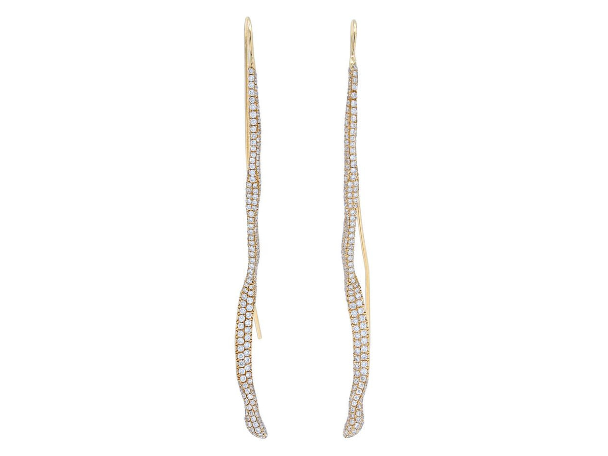 Yellow gold snake earrings with pave diamonds
