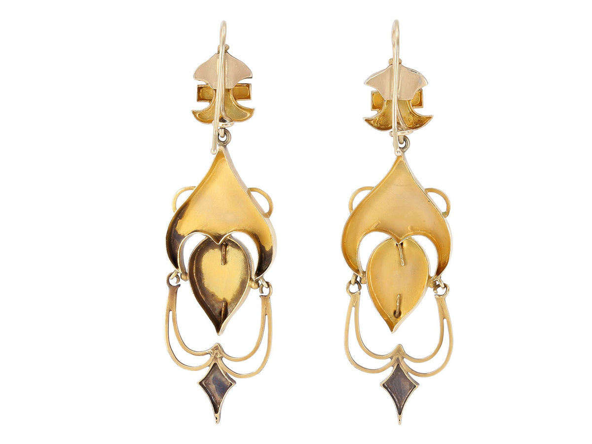 Antique 18K gold earrings with ornate pansy details