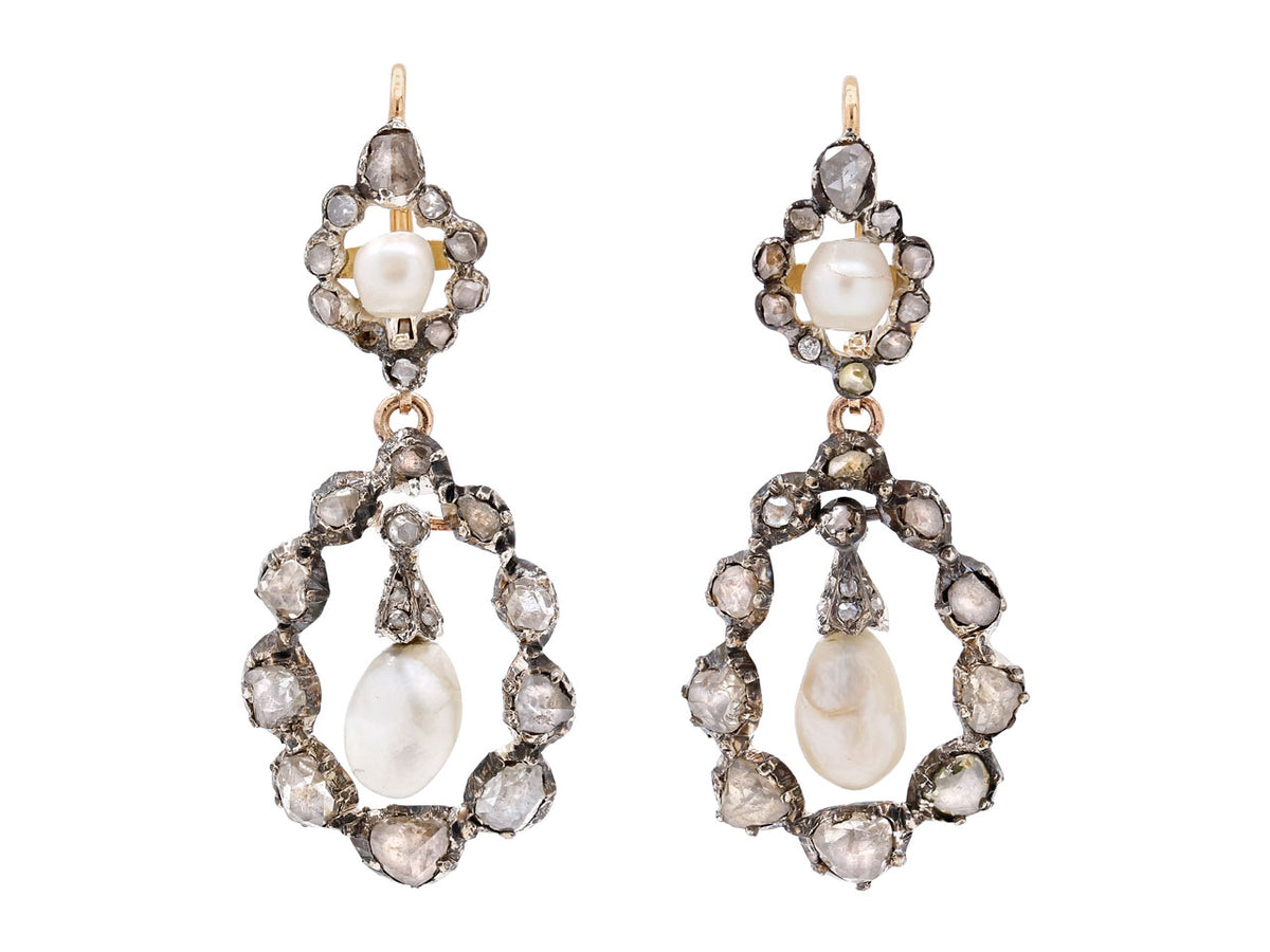 Antique Georgian pearl and diamond drop earrings