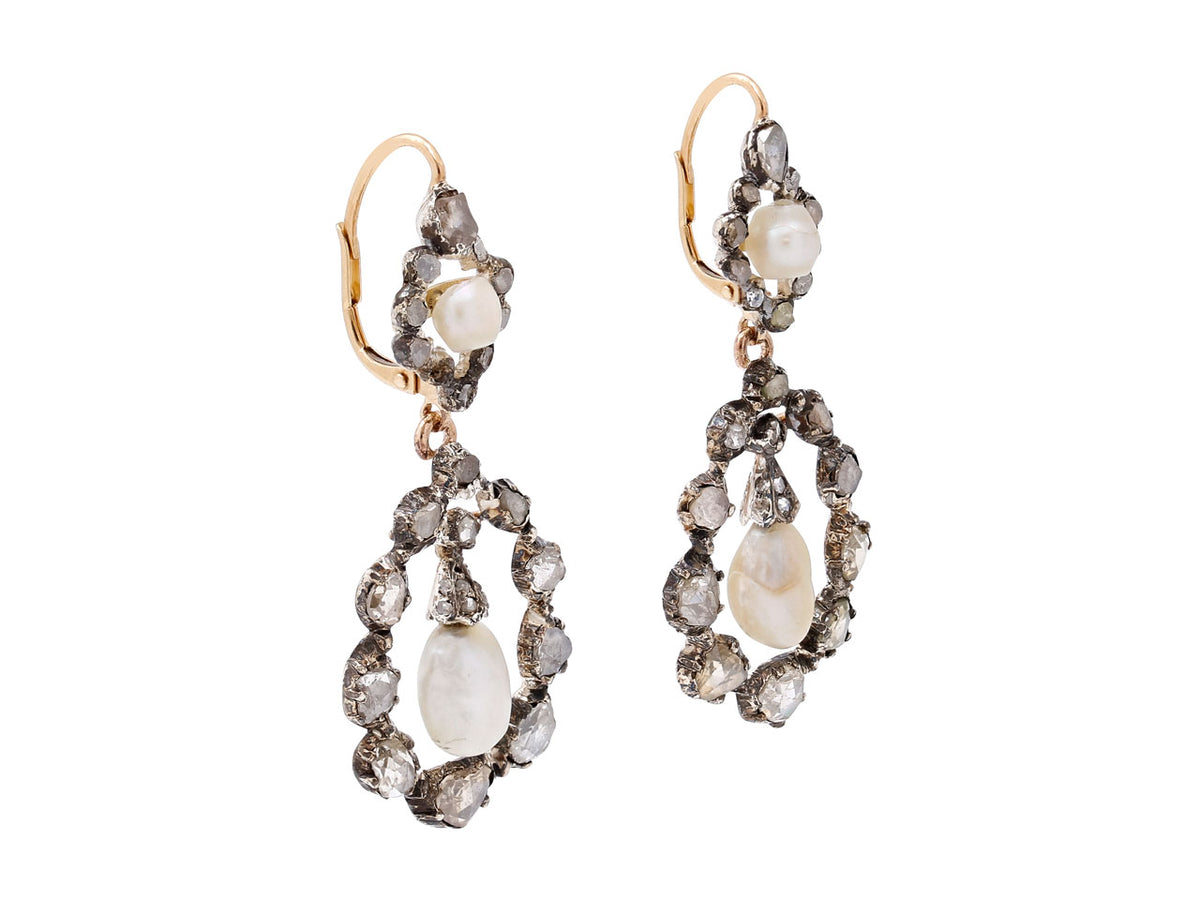 Antique Georgian pearl and rose cut diamond earrings
