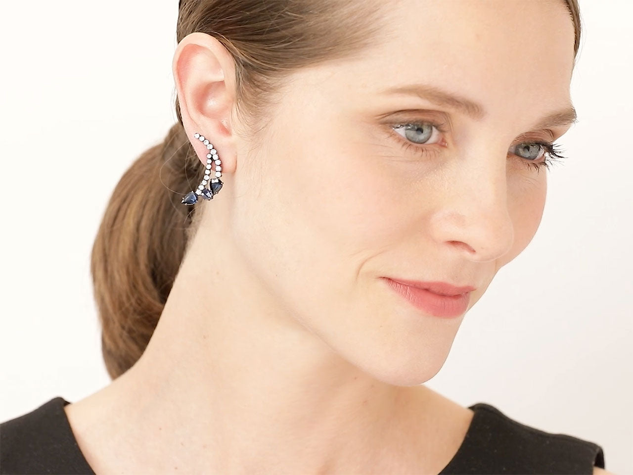 Beladora Bespoke Sapphire and Diamond Earrings in Blackened 18K Gold