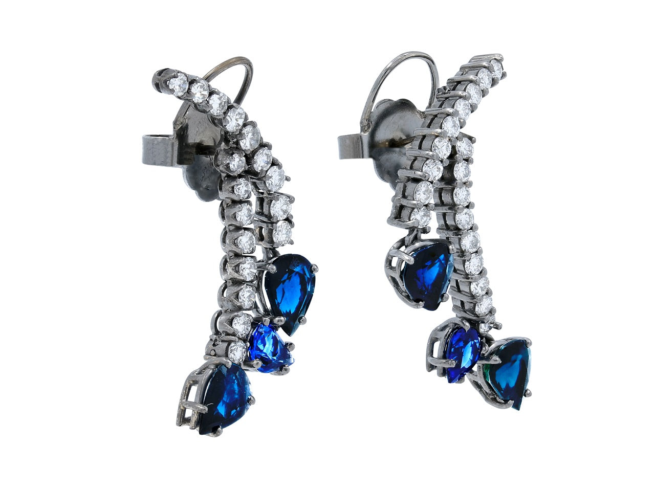 Beladora Bespoke Sapphire and Diamond Earrings in Blackened 18K Gold
