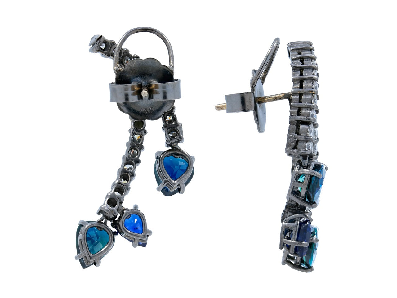 Beladora Bespoke Sapphire and Diamond Earrings in Blackened 18K Gold
