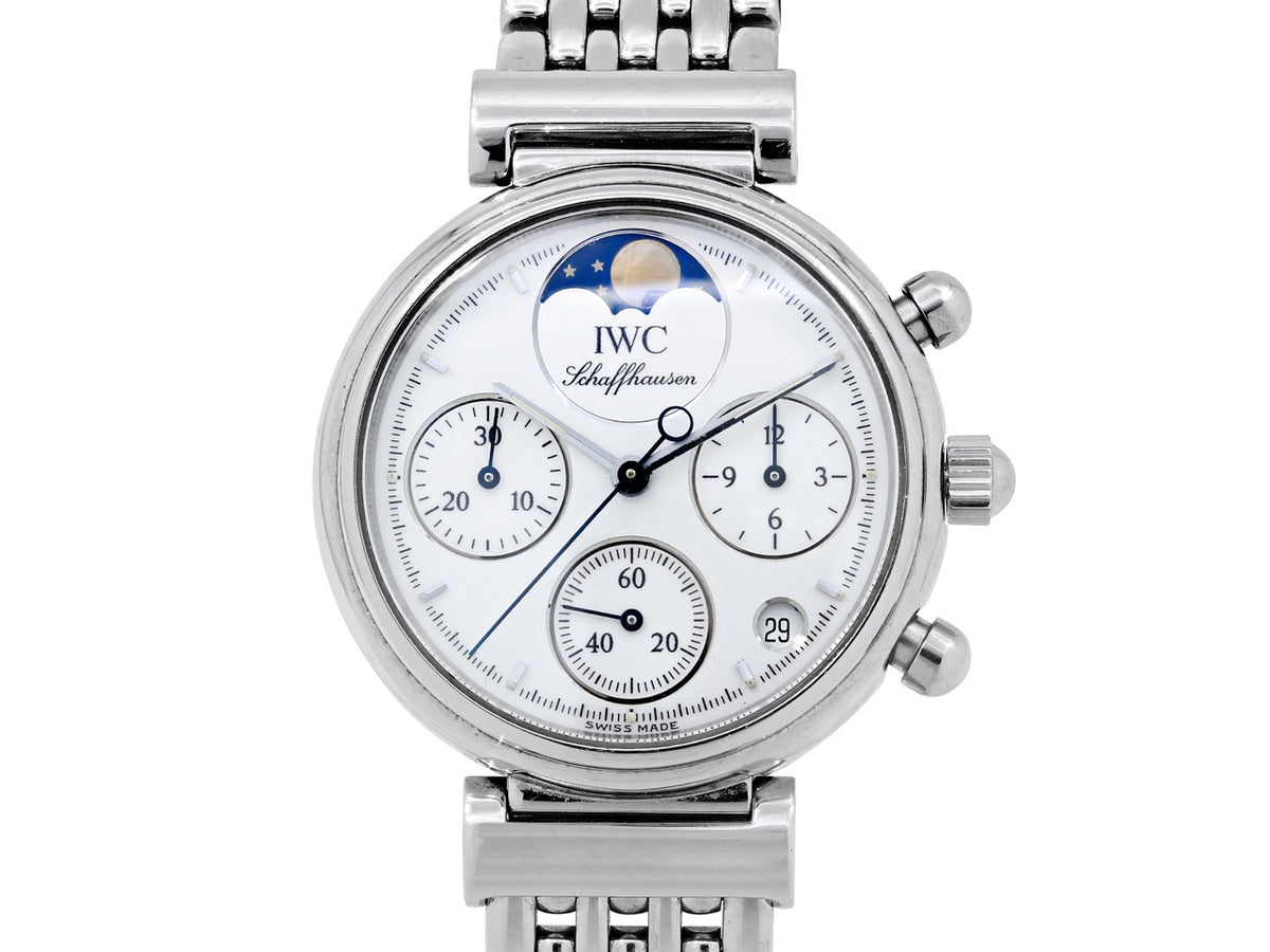 IWC stainless steel chronograph watch with moon phase