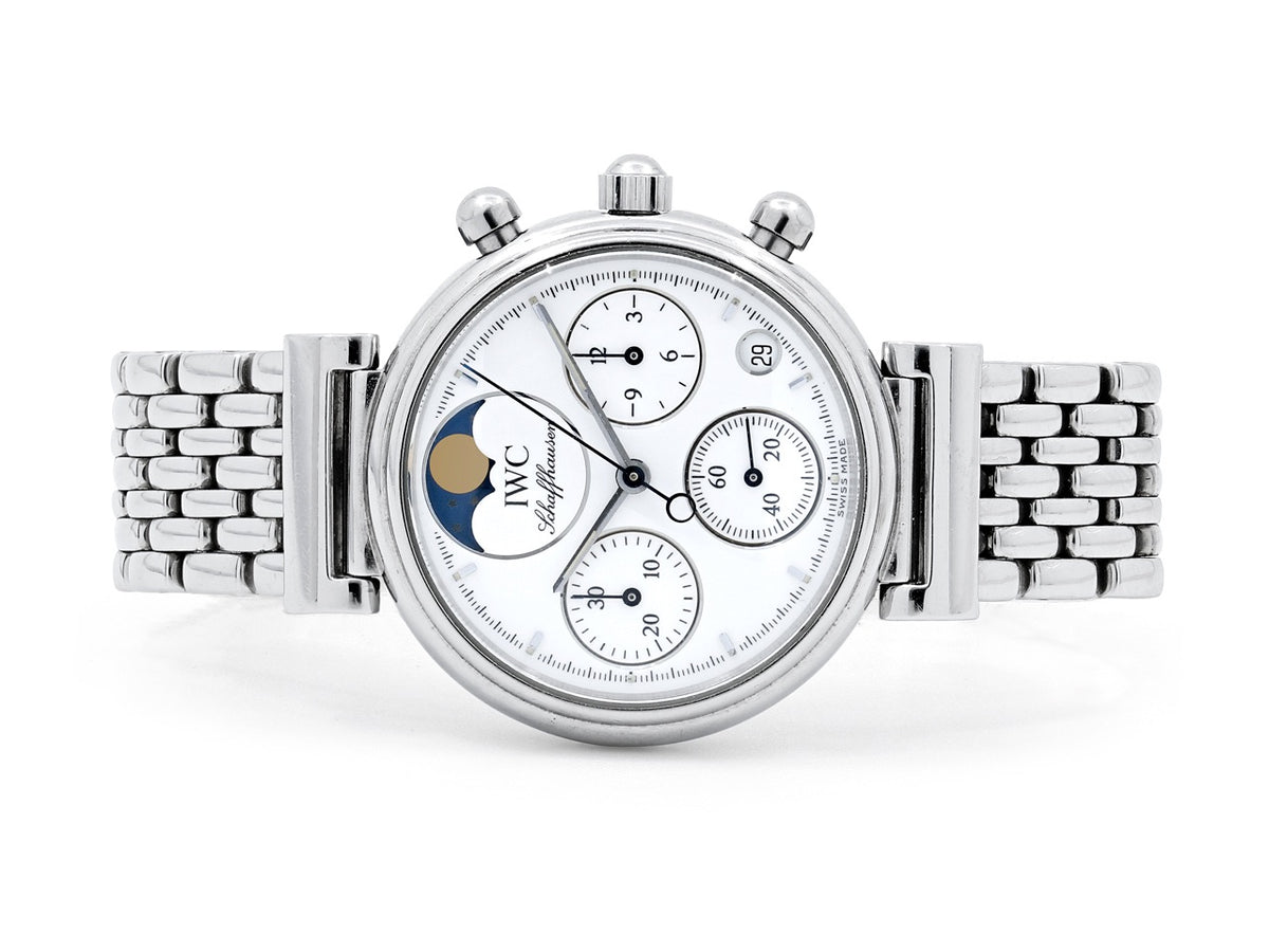 IWC stainless steel chronograph watch with moon phase