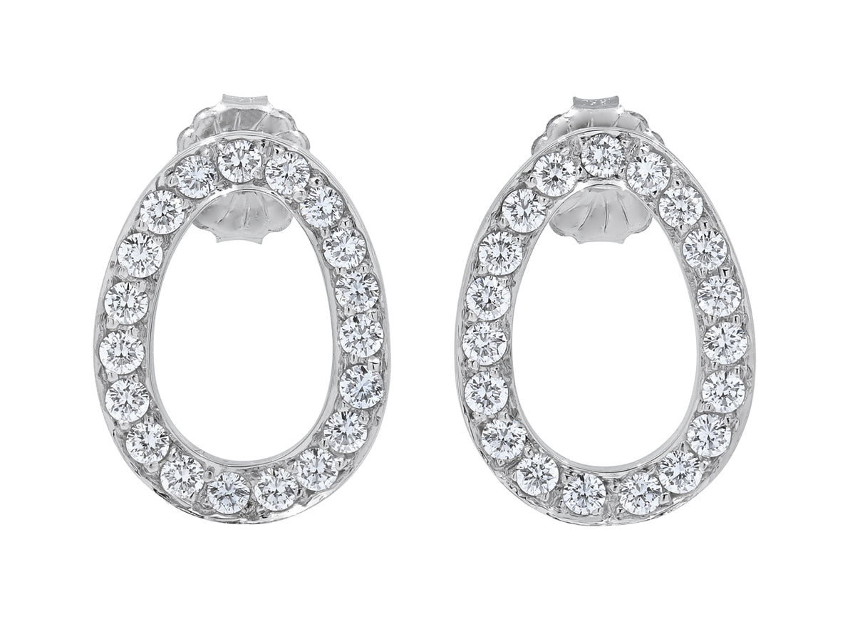 18K white gold oval diamond hoop earrings