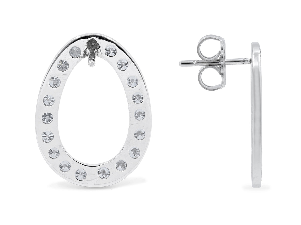 Open oval diamond hoop earrings in 18K white gold