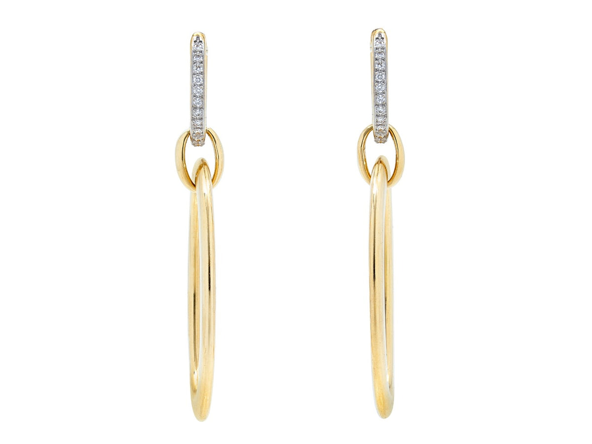 18K gold elongated hoop earrings with diamond tops