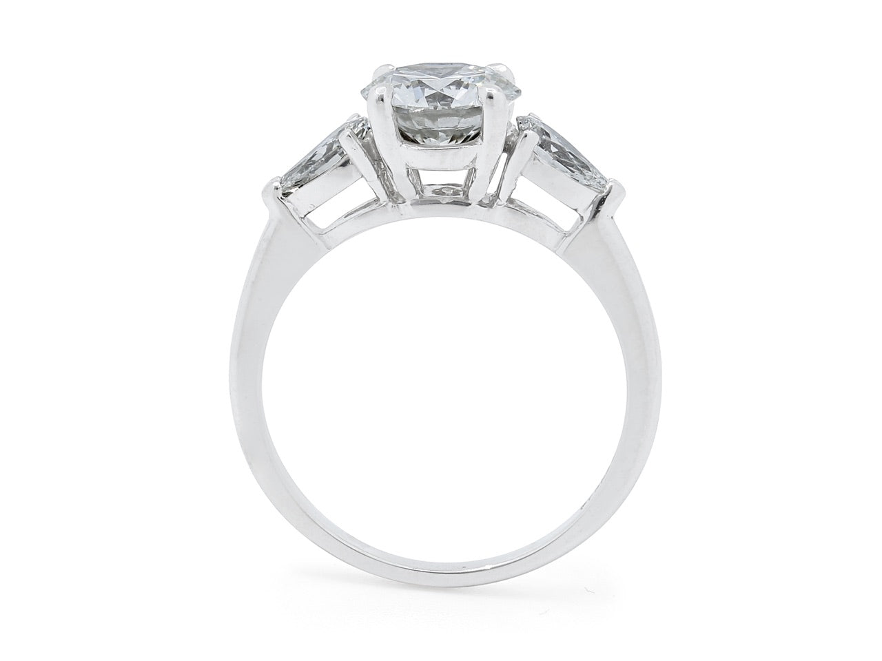Diamond Solitaire Ring, 1.42 carat H/SI-1 with Pear-shape Diamond Shoulders, in Platinum