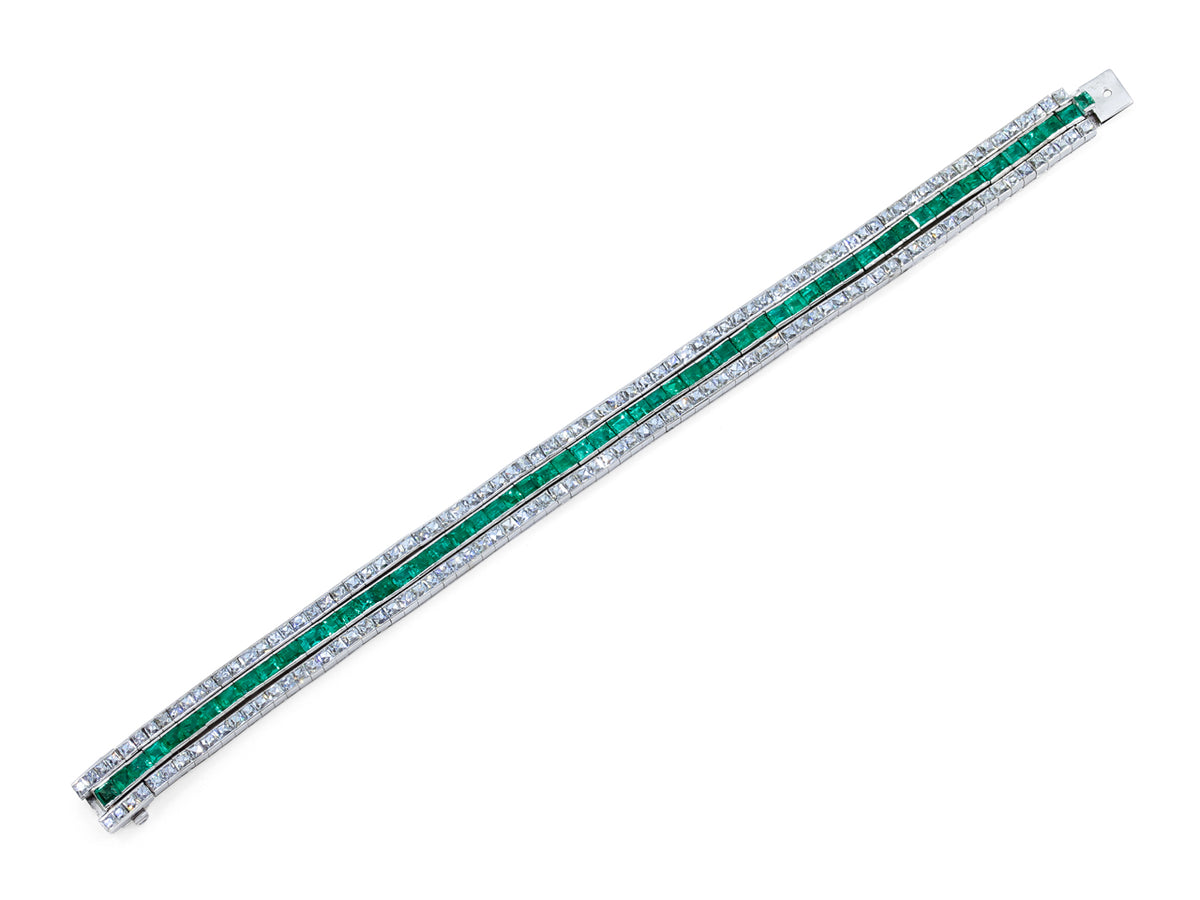 Three row emerald and diamond bracelet