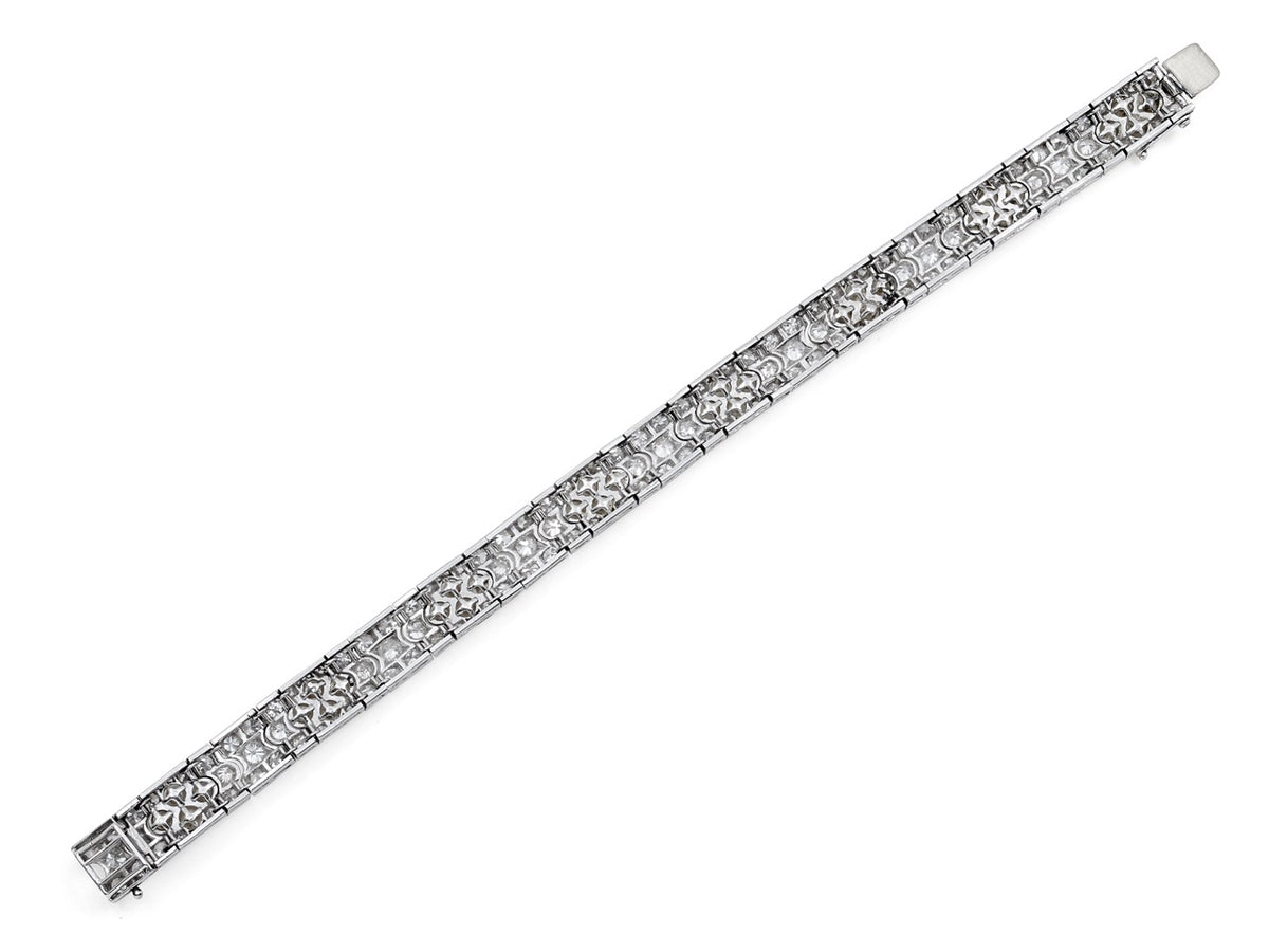 Edwardian platinum diamond and natural pearl bracelet