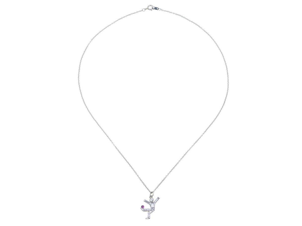 Platinum chain with soccer player pendant and ruby accent