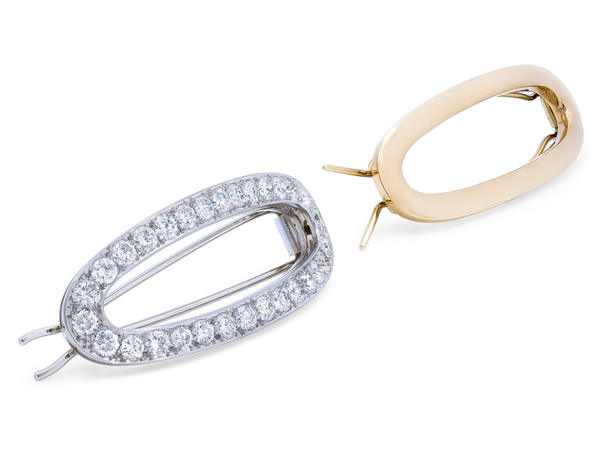 Pair of yellow and white gold barrettes with diamonds