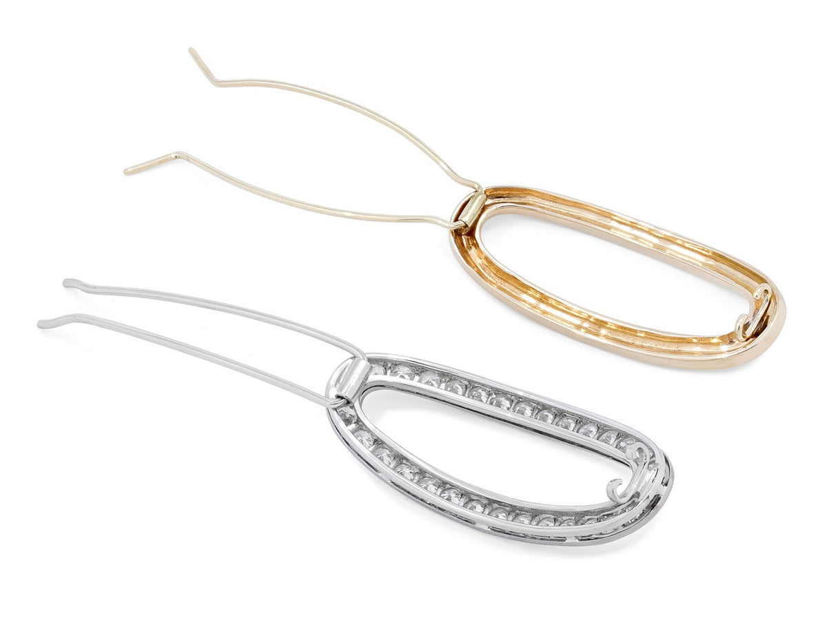 Pair of yellow and white gold barrettes with diamonds